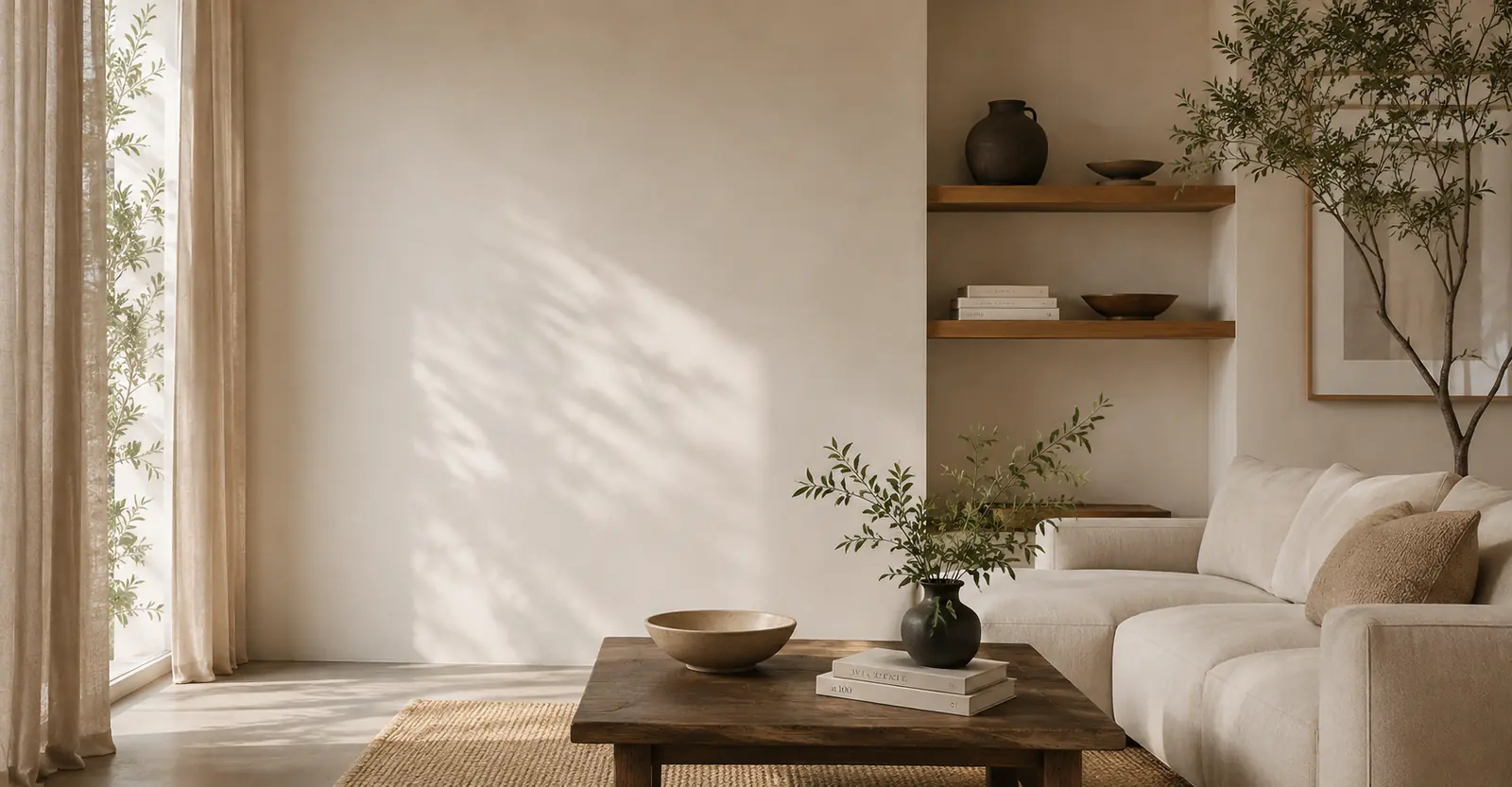 Warm minimalist living room interior