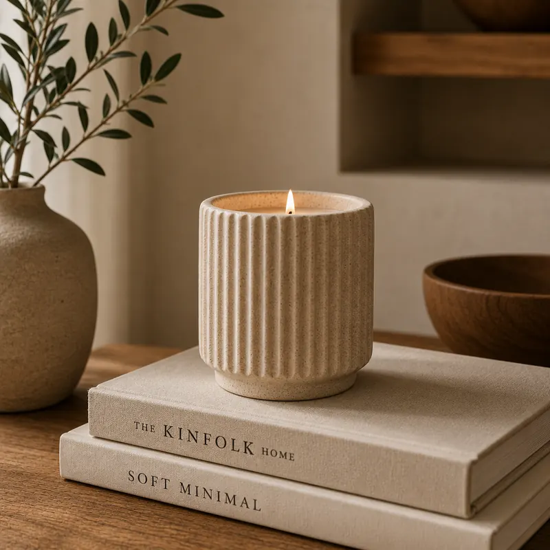 Ribbed Ceramic Candle Holder